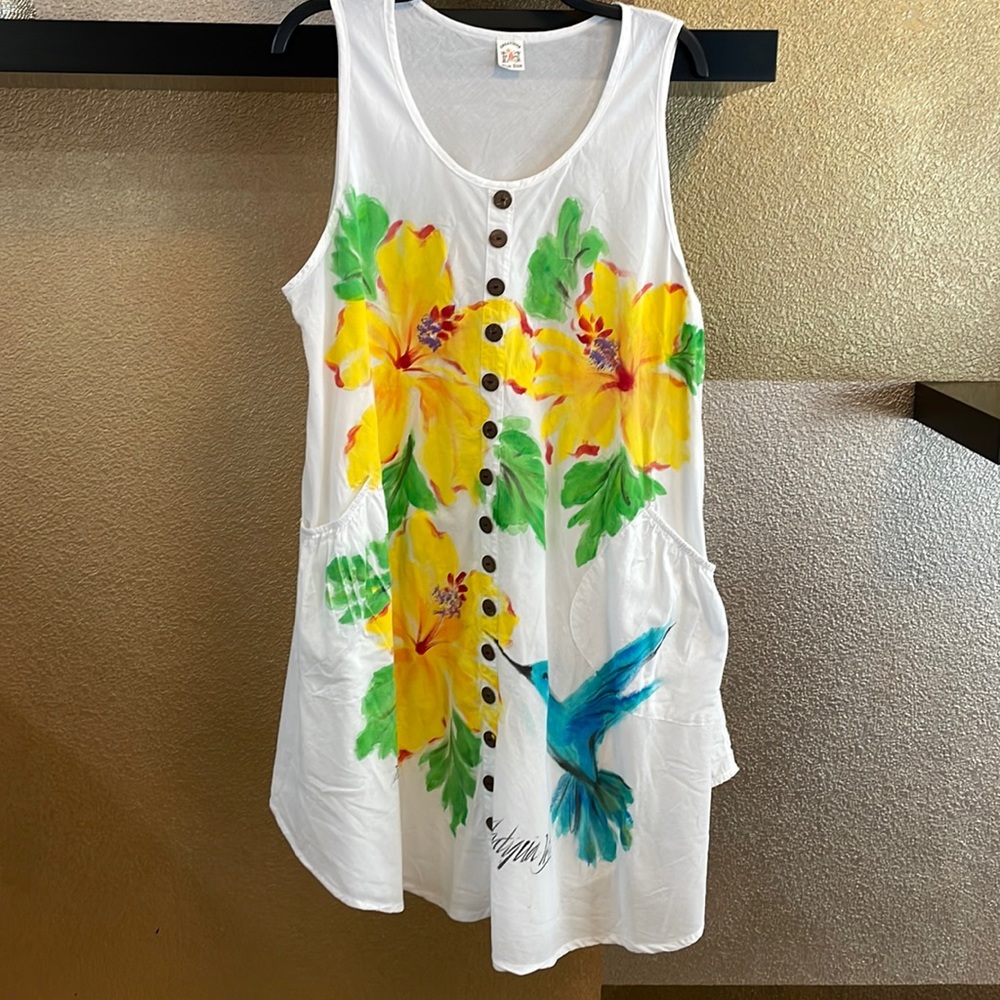 CARIBBEAN YELLOW HIBISCUS BEACH DRESS O/S